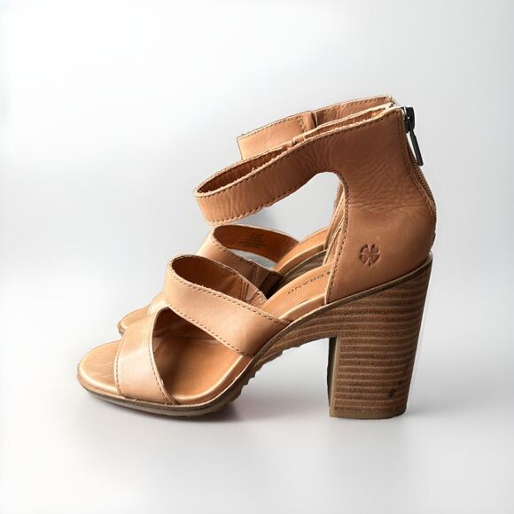 LUCKY BRAND VALKA Brown LEATHER HEELED SANDALS SIZE 9.5 Shoes Strappy - Picture 1 of 7